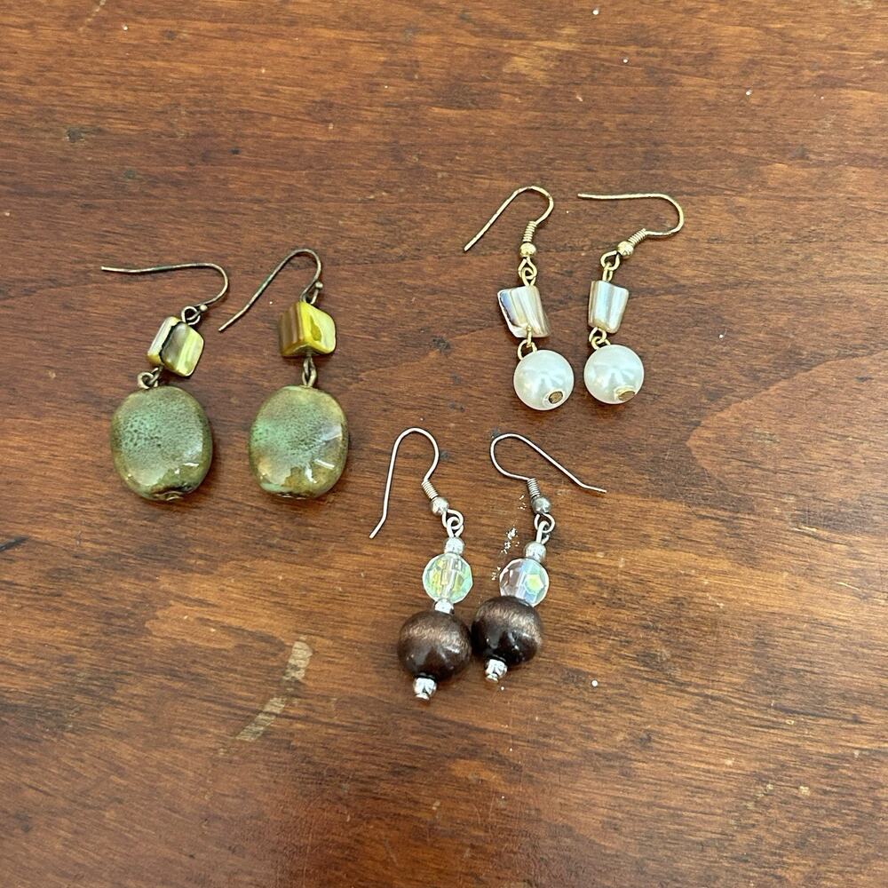 Boho Dangle Earrings Lot of 3 Pairs Mixed Beads Handmade Vintage Style Jewelry